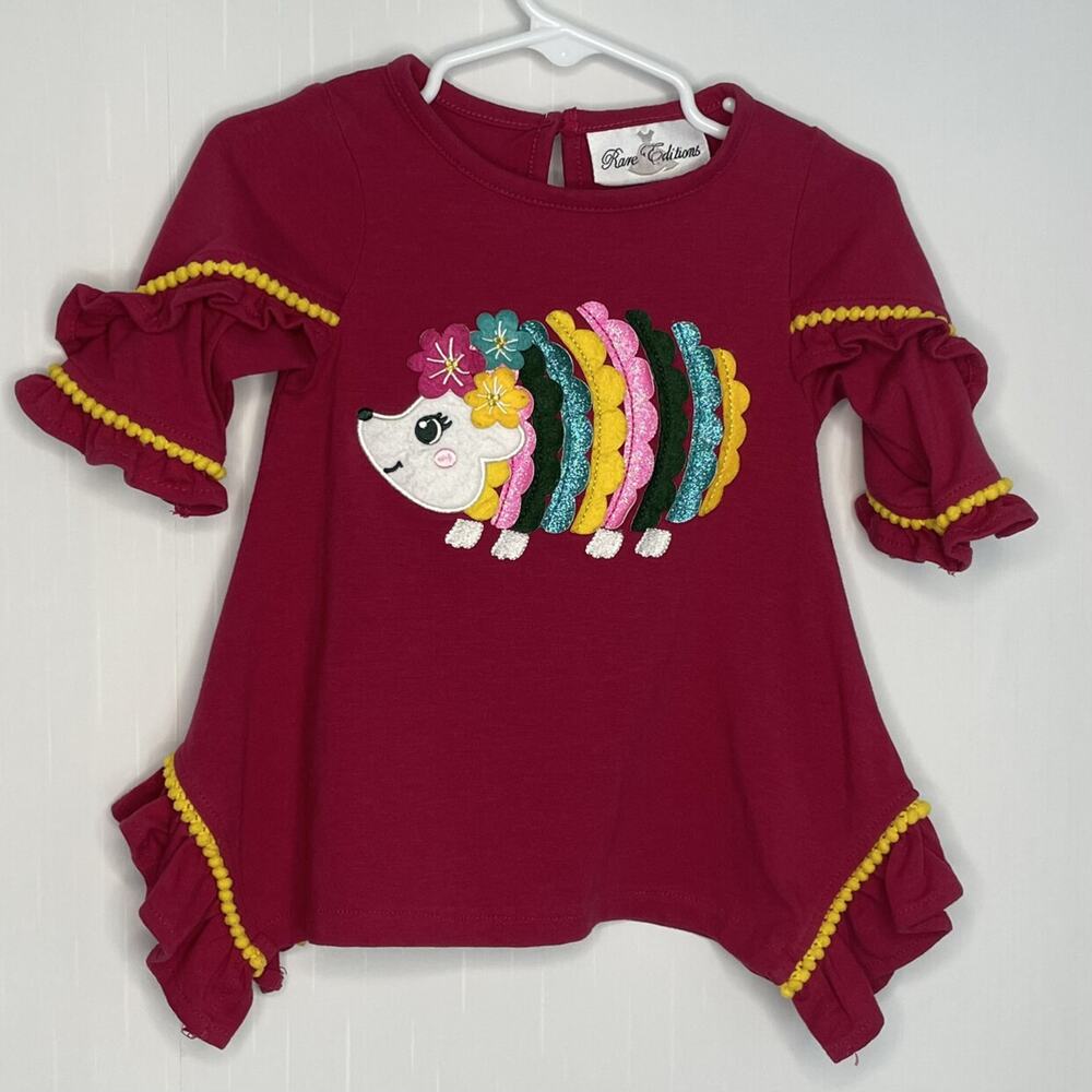 Rare Editions Burgundy Hedgehog Sparkle Tunic Top Size 24M